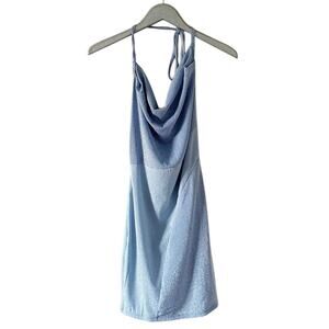Naked Wardrobe Blue Cowl Neck Halter Dress NEW